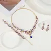 Conjunto de Colar, Brincos e Pulseira Banhado a Ouro com Cristais Europeu e Americano, Conjunto de Joias para Vestido de Noiva de Banquete, Em Estoque, Fábrica de Origem Transfronteiriça