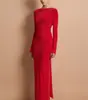 Vestido de noite transpassado de manga comprida com gola redonda, decote V profundo, amarração torcida opcional, costas abertas, caimento alto, corte justo