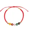 Pulsera Roja de Ágata de Cinco Elementos para el Año del Caballo con Mantra de Seis Palabras, Pulsera de Cuerda de Nailon de Alta Calidad Dorada con Zodiaco Infantil