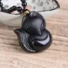 Moda Retro Estilo Étnico Joyería Tallada en Cristal Natural Colgante de Zorro Hada Obsidiana Collar de Zorro de Nueve Colas para Mujer