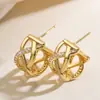 Brincos Geométricos Aogu Transfronteiriços Simples e Personalizados Banhados a Ouro Real com Zircônia para Mulheres Ins Nicho Luxo Acessível Brincos Versáteis