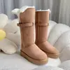 Hebilla Sola Hebilla de Cuero Diosa Doble Uso Cuero Genuino y Piel Integrados Botas de Nieve Nuevas de Caña Alta Piel de Vaca Lana Zapatos de Algodón de Invierno para Mujer Botas