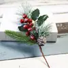 Árvore de Natal floco de neve galhos de pinho galhos de feijão vermelho galhos de pinho falsos pinhas enfeites de decoração de Natal ramos de pinho de Natal