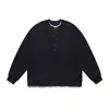 Estilo Nuevo Primavera y Otoño Sudadera Pulóver Americana de Dos Piezas Falsas con Media Botonadura Unisex Casual Holgada Pulóver Superior de Cuello en V