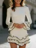 Vestido Sexy Ajustado Transfronterizo Europeo y Americano con Falda Corta Fruncida, Vestido de Punto con Borde Enrollado, Manga Larga de Color Sólido