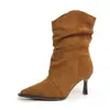 Botas de mujer de tacón fino estilo coreano para otoño e invierno, diseño simple apilado, botas de moda, estilo vintage, nuevas botines de tacón alto 2026 para mujer