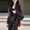 Elegante cardigã 100% lã pura para mulheres, xale de outono e inverno, casaco suéter com fenda de corte solto, blusa de tricô