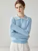 Suéter de cachemir 100% puro de estilo sencillo para mujer, cuello polo, manga larga, prenda base de punto, suéter de otoño/invierno de alta gama y elegante