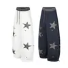 Calça moletom com patch de estampa de leopardo retro leve estilo americano do Urso Mágico, calça curva hip-hop, calça casual de perna larga