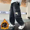 Z1364 Jeans de Inverno Veludo Peça Única Menino Cedo Menino Grande Forrado com Fleece Espessado Moda Calças Compridas Casuais