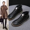 Botas Femininas para Outono e Inverno Cano Médio Alto Botas Simples Femininas 2024 Nova Sola Tbottomon Sapatos Femininos de Algodão Sola Macia Botas de Couro Bovino para Mulheres