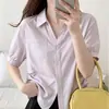 Camisa de Color Sólido con Pliegues en la Cintura y Mangas de Longitud Media con Cuello Turn-Down, Estilo Suave Estilo Coreano Huang Zheng para Mujer, Camisa de Verano de Gama Alta Adelgazante