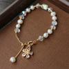 Nuevo Pulsera de Piedra Rosa para Mujer, Hebilla de Seguridad Retro Simple Colgante de Moneda, Pulsera con Cuentas de Perlas, Regalo para Estudiante