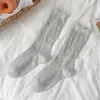 Calcetines con Volantes de Encaje para Mujer, Estilo Delgado de Primavera y Verano, Calcetines de Algodón de Color Sólido, Transpirables Sin Costuras con Parche de Letra Serie Miu Calcetines Largos para Verano