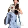 Falda de Pastel a Cuadros Dulces Azul para Mujer 2026 Primavera Nuevo Estilo Línea A Cuadros Longitud Media Cintura Alta Falda Adelgazante
