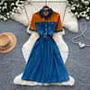 Vestido de Mezclilla Patchwork Vintage para Mujer, Vestido de Verano A-Line Delgado de Cintura Alta, Atuendo para el Trabajo para Mujer, Nuevo Modelo 2026