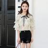 Leche de Papaya Ropa de Verano Estilo Coreano Nuevo Holgado Floral Gasa Camisa de Manga Corta Hada Elegante Top Estilo Fresco Camisa de Moda