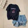 Camiseta de Manga Corta Suelta Color Tomate Energética y Juvenil para Mujer, Estampada con Tacto de Algodón Similar al Lino, Adelgazante y Fresca, Hombro Normal, Camiseta de Cuello Redondo para Mujer