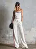2026 Nuevo Conjunto Deportivo Casual de Dos Piezas para Mujer Estilo Tenis Europeo y Americano con Top de Tubo Rayado y Pantalones de Pierna Ancha Holgados Transfronterizo TK
