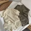 Estilo Bosque de Muy Alta Calidad~ Conjunto Waffle Coreano de Manga Corta para Niños y Niñas, Conjunto Versátil de 2 Piezas para Bebés para Usar en Casa o Afuera
