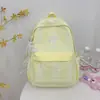 Mochila de Piquenique com Listras Rosa e Brancas em Grade de Bolhas, Vibe de Conto de Fadas, Mochila para Festa de Estudantes, Campus, Aula, Viagem