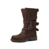 Botas Martin Estilo Dulce Fresco Hebilla Parte Superior Gamuza 2026 Suela Gruesa Tacón Medio Robusto Piel Genuina Con Cordones Caña Media Mujer 42