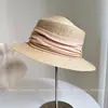 Sombrero de Sol de Rafia Japonés de Diseño Lujo Ligero para Mujer, Sombrero de Paja Simple Versátil para el Verano, Elegante Sombrero de Copa Plana