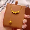 Colar com Pingente de Borla de Pedra Olho de Gato Escovada Banhado a Ouro em Latão, Corrente para Clavícula de Luxo Leve de Alta Qualidade no Estilo Francês Ins para Mulheres