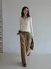 Suéter EGKA de Punto Trenzado con Cuello en V y Mangas Largas de Albaricoque para Mujer, Otoño Delgado Temperamento Favorecedor Capa Base Commute Casual