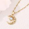Nuevo collar de lujo ligero de nicho, elegante, estrella fugaz de ensueño, cielo estrellado, luna creciente, con cadena de colgante de estrella solar de piedra blanca colorida