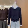 Item Popular de Alta Qualidade das Treze Linhas de Guangzhou ~ Cardigan de Tricô Riscado de Manga Longa Duas Peças para Mulheres, Novo Casaco de Outono