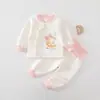Conjunto de Roupas de Outono para Bebê Cachorrinho Caqui Desenho Animado Respirável Sem Etiqueta Três Camadas Quente Roupas de Outono Calça de Outono Bebê Algodão Puro Classe A