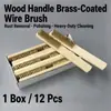 Paquete de 360 Cepillos de Alambre Recubiertos de Latón con Mango de Madera Caja al por Mayor de Cepillos Manuales para Eliminar Óxido, Limpieza de Soldaduras, Desbarbado y Preparación de Pintura, Taller y Garaje