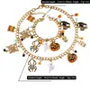 Conjunto de Pulseras de Cadena Dorada con Tema de Halloween Colgantes de Calabaza Fantasma Araña Accesorios de Moda Transfronterizos para Festivales