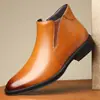 Superventas de Amazon Transfronterizo Retro Botas de Cuero Versátiles para Hombre Punta Puntiaguda Botas de Cuero Casual de Negocios para Hombre Tipo Slip-on 2100