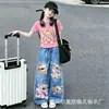 Conjunto de Verano para Niñas 2026 Nuevo Estilo Coreano de Moda Casual Dibujos Animados Jeans Conjunto de Dos Piezas para Niños Mayores