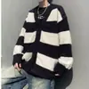 Suéter Cárdigan de Terciopelo de Visón de Alta Calidad con Cuello en V Contrastante para Hombre Marca de Moda Perezosa Chaqueta de Punto a Rayas Holgada para Pareja
