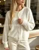 Cárdigan de punto redondo suave y acogedor estilo europeo y americano para mujer, nuevo modelo de otoño e invierno, corte holgado, hombros caídos, de un solo pecho, abrigo suéter de color liso