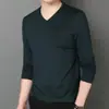Camiseta masculina de manga comprida 2024 primavera e outono fina slim casual outono base gola V pulôver camiseta roupa íntima