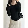 Camiseta Interior de Punto de Cuello Alto para Mujer Beishan Tongshu, Otoño, Cuello Asimétrico, Ajustado, Manga Larga P183