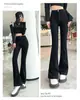 Calça Flare Preta de Cintura Alta Feminina Tall Primavera e Outono Estilo Americano Stretch Spice Girl Justa Perna Larga Jeans Slimp Feminino Tendência