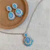 Aretes colgantes ovalados estilo francés incrustados de diamantes, collar simple retro vintage de moda, juego de joyería de nicho de lujo ligero