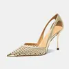 Sandálias Elegantes Estilo Francês com Strass Vazadas Bico Fino Salto Agulha para Mulheres, Novos Sapatos de Salto Alto Bico Fino Verão 2026