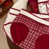 Gernabai Fu~ Algodão Puro Tipo 7A Comprimento Estendido Vermelho Retrô Calcinhas Triângulo de Alta Elasticidade para Boa Sorte no Ano de Nascimento, Adequadas para Meninas Jovens e Casamentos
