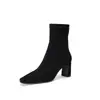 Botines de Tobillo de Gamuza con Tacón Grueso y Punta Cuadrada, Elegantes, Femeninos, Sexy, Temperamento, Cremallera Trasera, Cómodos, Moda, Versátiles, Invierno 2024