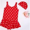 Traje de baño de buena tela + gorro de natación traje de baño para niños traje de baño de una pieza vestido de princesa Niños medianos y grandes Traje para niñas 5-13 años