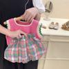 Pantalones de tutu de malla para niñas de verano 2024, falda de pastel de malla de dos piezas, chaleco lindo, pantalones cortos de dos piezas