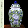 Porcelana Azul y Blanca Casa con Tapa Jarra General Cerámica de Alta Gama Florero Adornos de Entrada Sala de Estar Decoración de Hotel Artesanías Venta al por Mayor