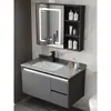 Conjunto de Mueble para Lavabo de Baño con Aluminio Espacial y Encimera de Roca, Lavabo, Tocador, Lavamanos de Baño, Espejo Inteligente