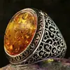 Europa e Estados Unidos jóias transfronteiriças retro esmeralda natural velha escultura em prata totem anel masculino anel anel